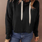 Solid Drop Shoulder Drawstring Cropped Hoodie