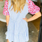 Stripe Contrast Floral Puff Sleeve Tiered Ruffle Dress