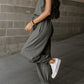 Cap Sleeve Open Back Drawstring Jogger Jumpsuit