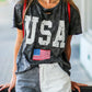 Black Distressed Tie-dye USA Flag Print T-shirt