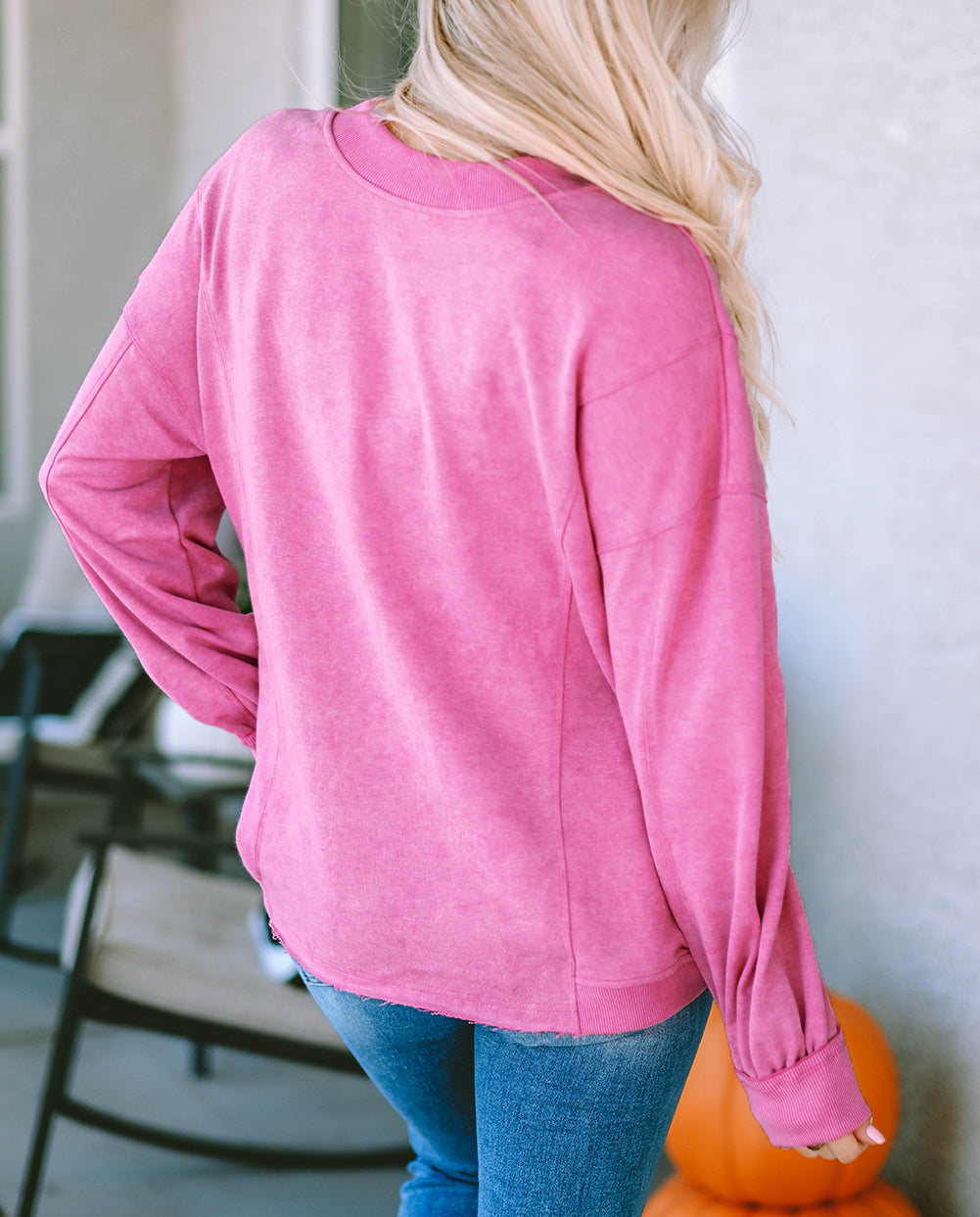 Exposed Seam Twist Open Back Oversized Sweatshirt