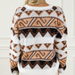 Geometric Print Crew Neck Drop Shoulder Sweater