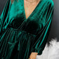 V-Neck Bracelet Sleeve Drawstring Ruffled Velvet Dress
