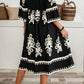 Western Geometric Print 3/4 Sleeve Loose Midi Dress