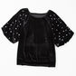 Pearl Beaded Half Sleeve Velvet Top