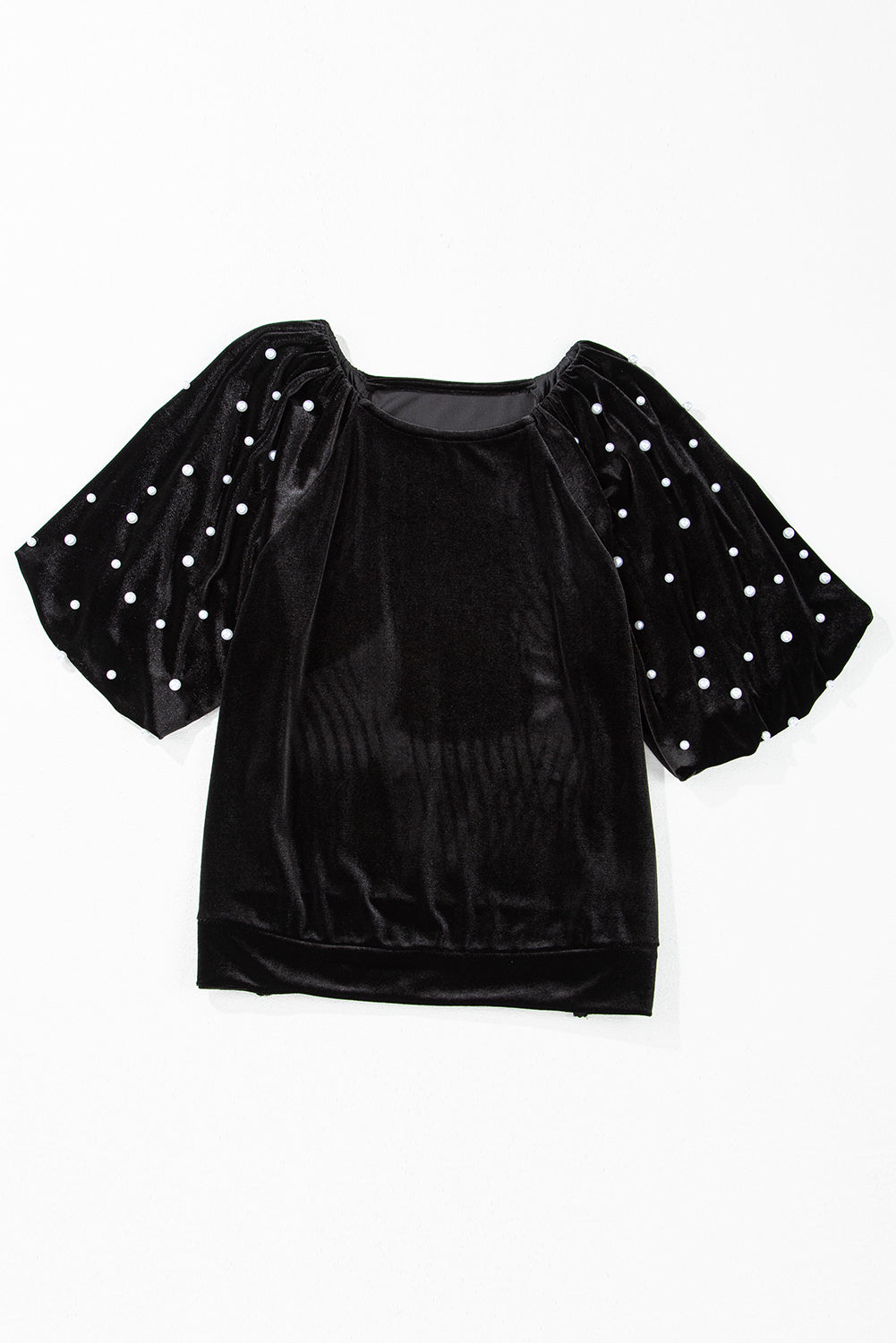 Pearl Beaded Half Sleeve Velvet Top