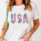 USA Flag Sequin Patched Round Neck T Shirt