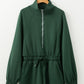 Collared Half Zip French Terry Knit Drawstring Casual Romper