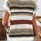 Stripe Color Block Eyelet Knit Short Sleeve Sweater Tee