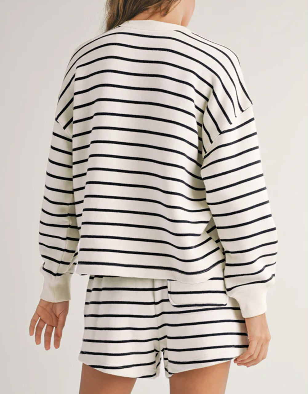 Stripes Printed Half Button Long Sleeve Top and Shorts Set