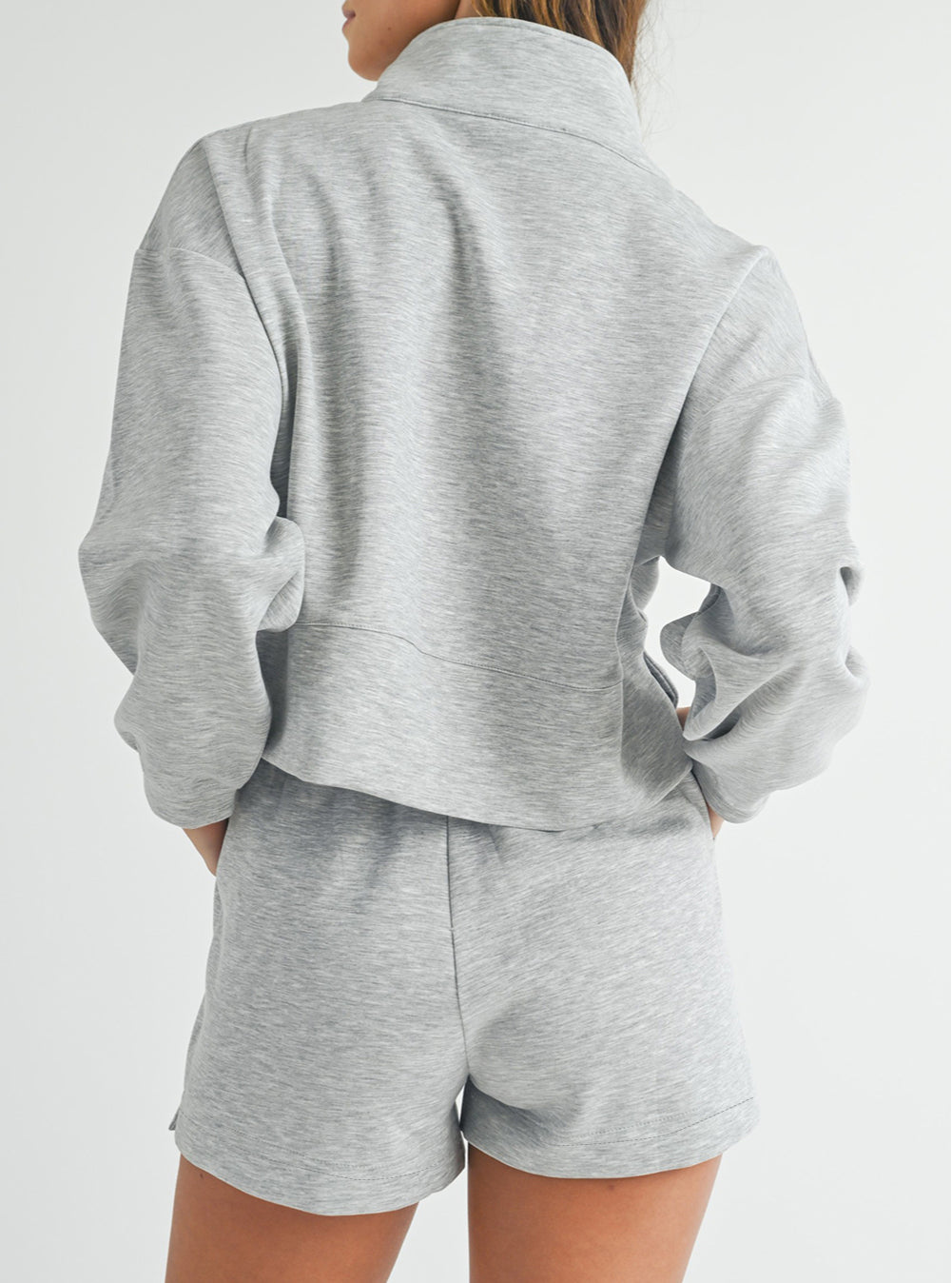 Stand Neck Zipped Sweatshirt and Shorts Set