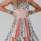 Leopard Color Block Sleeveless Smocked Fit Flare Dress