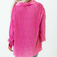 Pink V Neck Collared Button Pleated Shirt