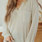 Waffle Knit Split Neck Pocketed Loose Top