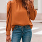 Long Bubble Sleeve Mock Neck Chiffon Top