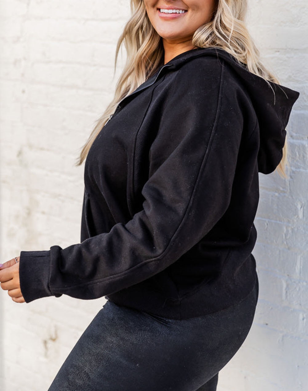Half Zipper Kangaroo Pocket Plus Size Hoodie