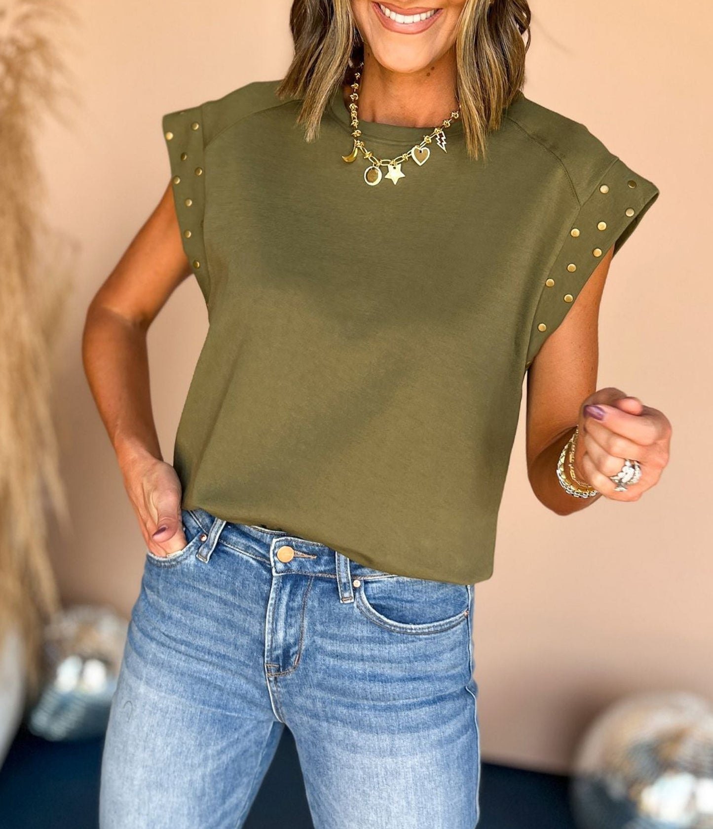 Studded Short Sleeve Top