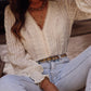 Lace Crochet Embroidered V Neck Blouse