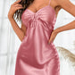 Tie Ruched Sexy Spaghetti Straps Satin Night Dress