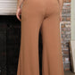 Ribbed Patch Pocket Frill Waist Wide Leg Plus Pants