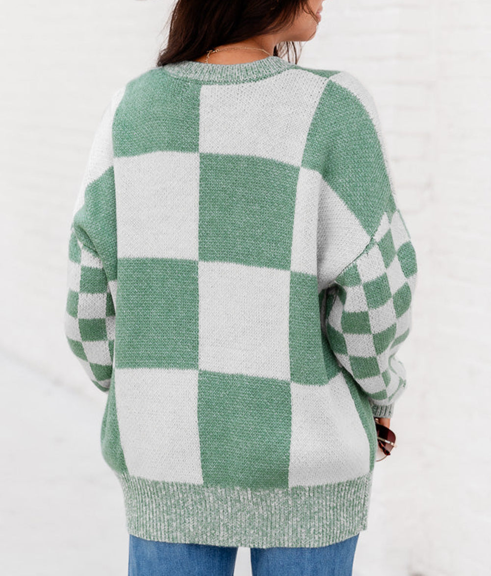 Checkered Print Drop Shoulder Sweater