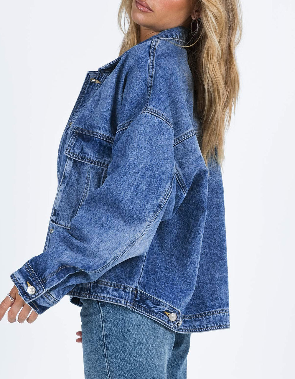 Chest Pockets Drop Shoulder Loose Denim Jacket