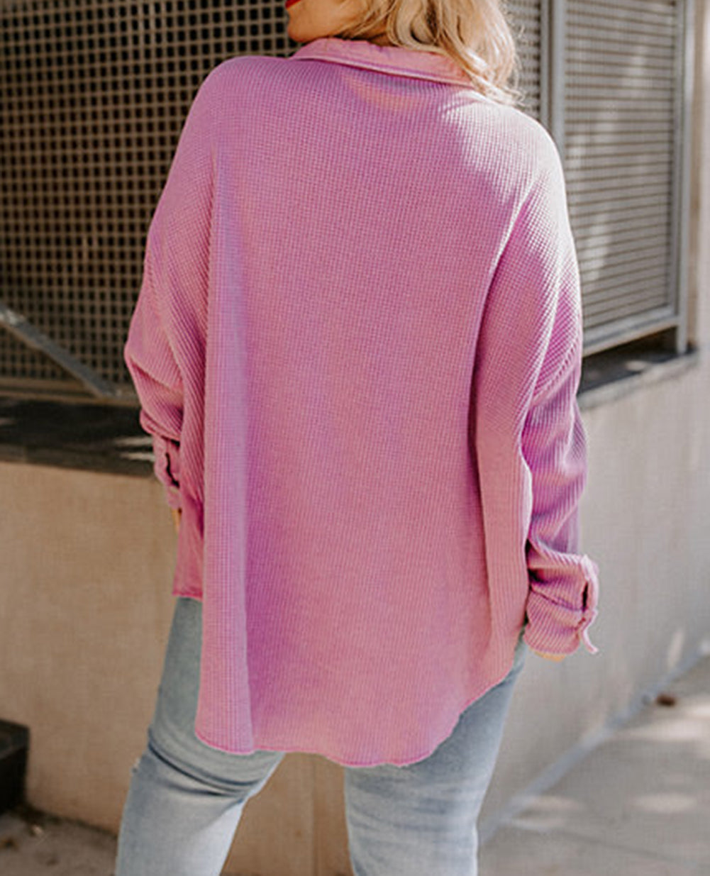 Plus Size Waffle Knit Exposed Seam Shirt