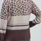 Plus Size Leopard Striped Long Sleeve Crew Neck Top