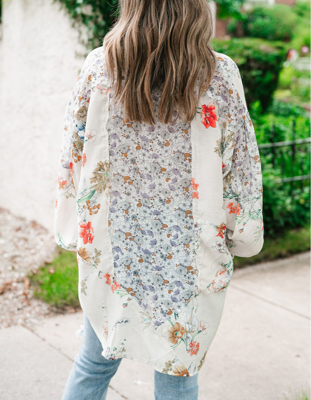 Boho Floral Bishop Sleeve Button Up Loose Shirt