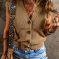 V Neck Buttoned Front Sweater Vest