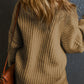 Ribbed Knit Round Neck Slouchy Chunky Sweater
