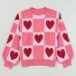 Plus Size Love Heart Block Mock Neck Lantern Sleeve Valentine Sweater