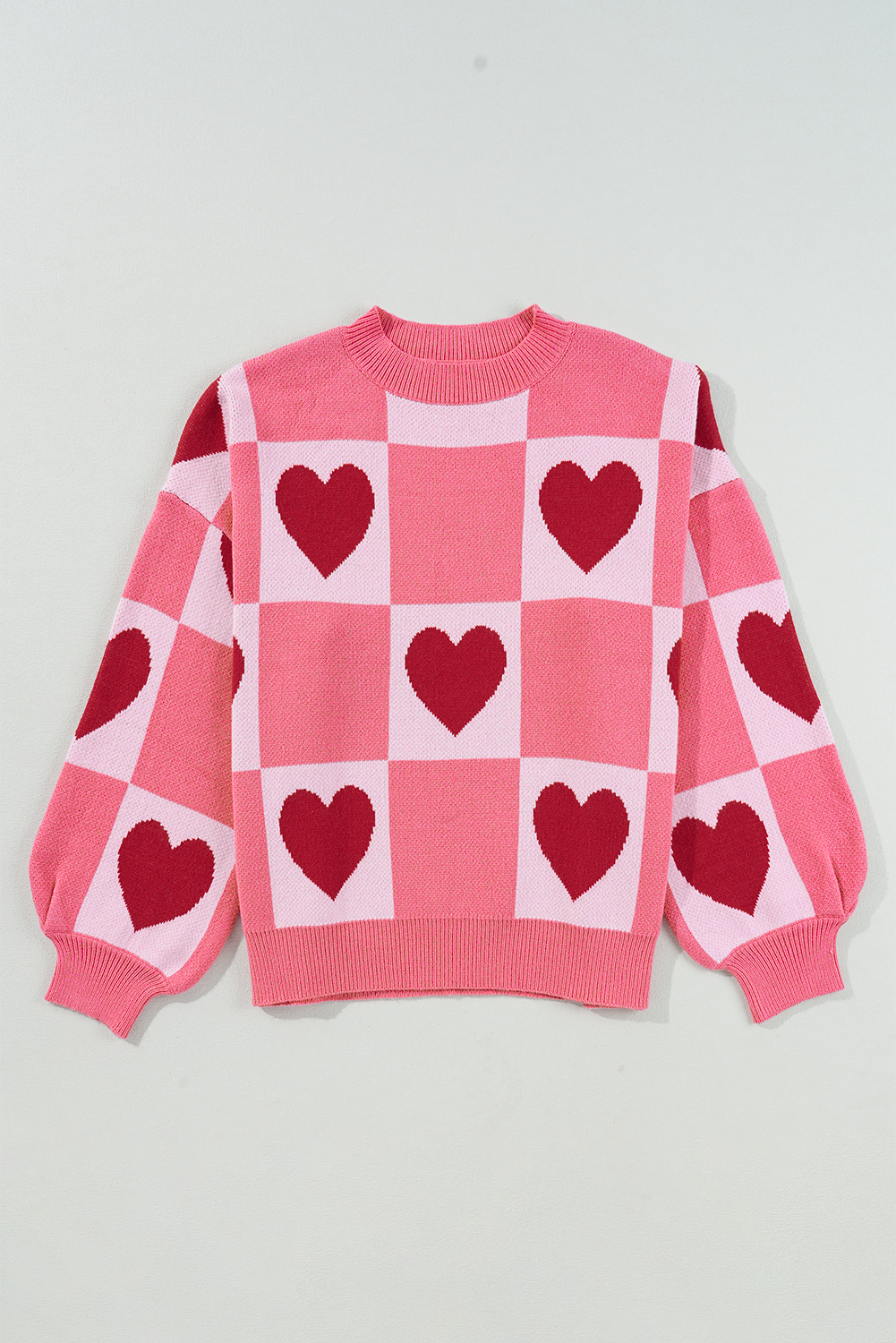 Plus Size Love Heart Block Mock Neck Lantern Sleeve Valentine Sweater