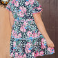 Ric-rac Trim Short Sleeve Flared Plus Size Floral Dress