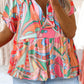 Boho Abstract Pattern Split V Neck Flowy Blouse