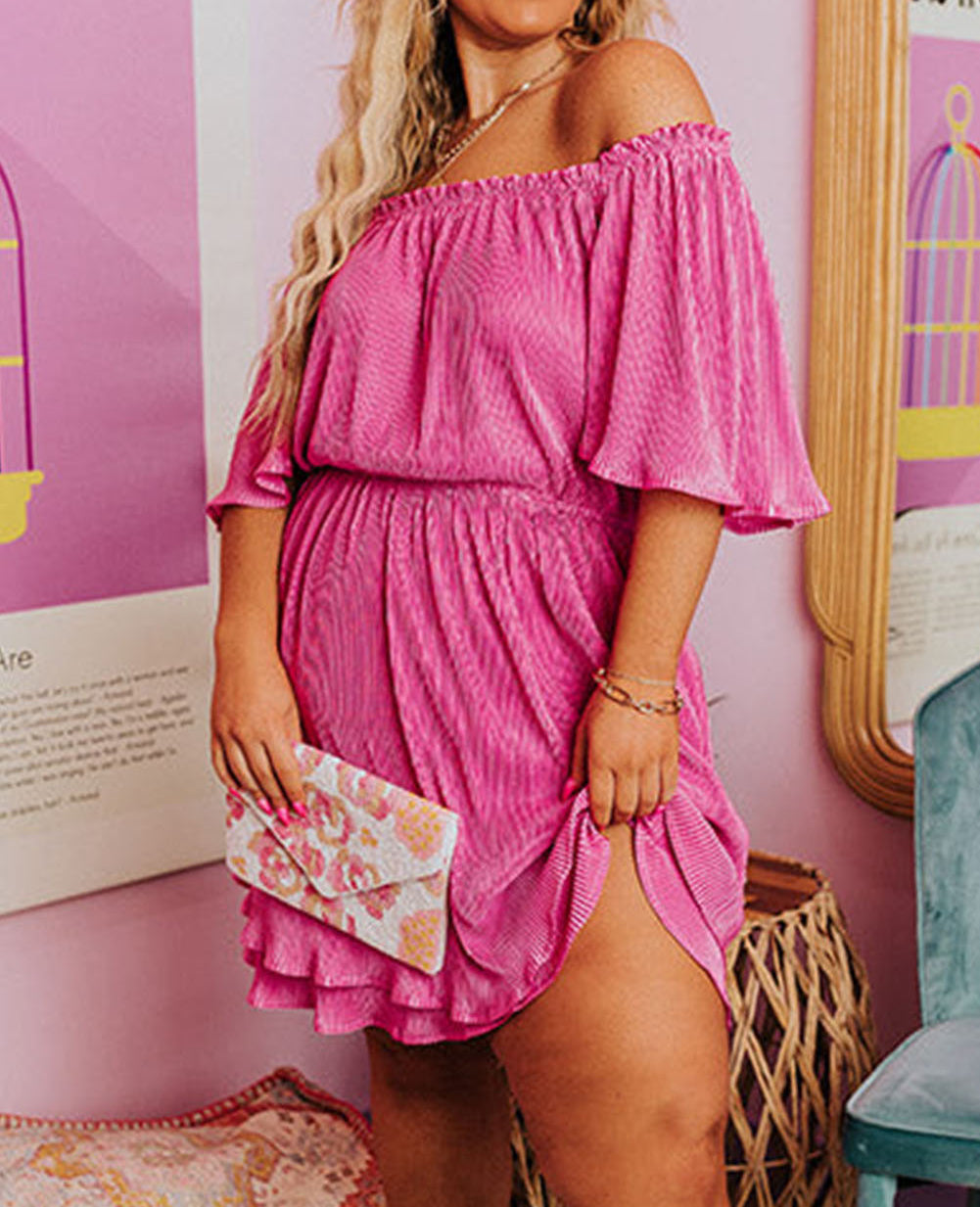 Ruffled Off Shoulder High Waist Plus Size Mini Dress