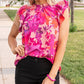 Floral Flutter Sleeves Frilled Neck Blouse