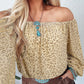 Leopard Velvet Burnout Off Shoulder Long Sleeve Blouse