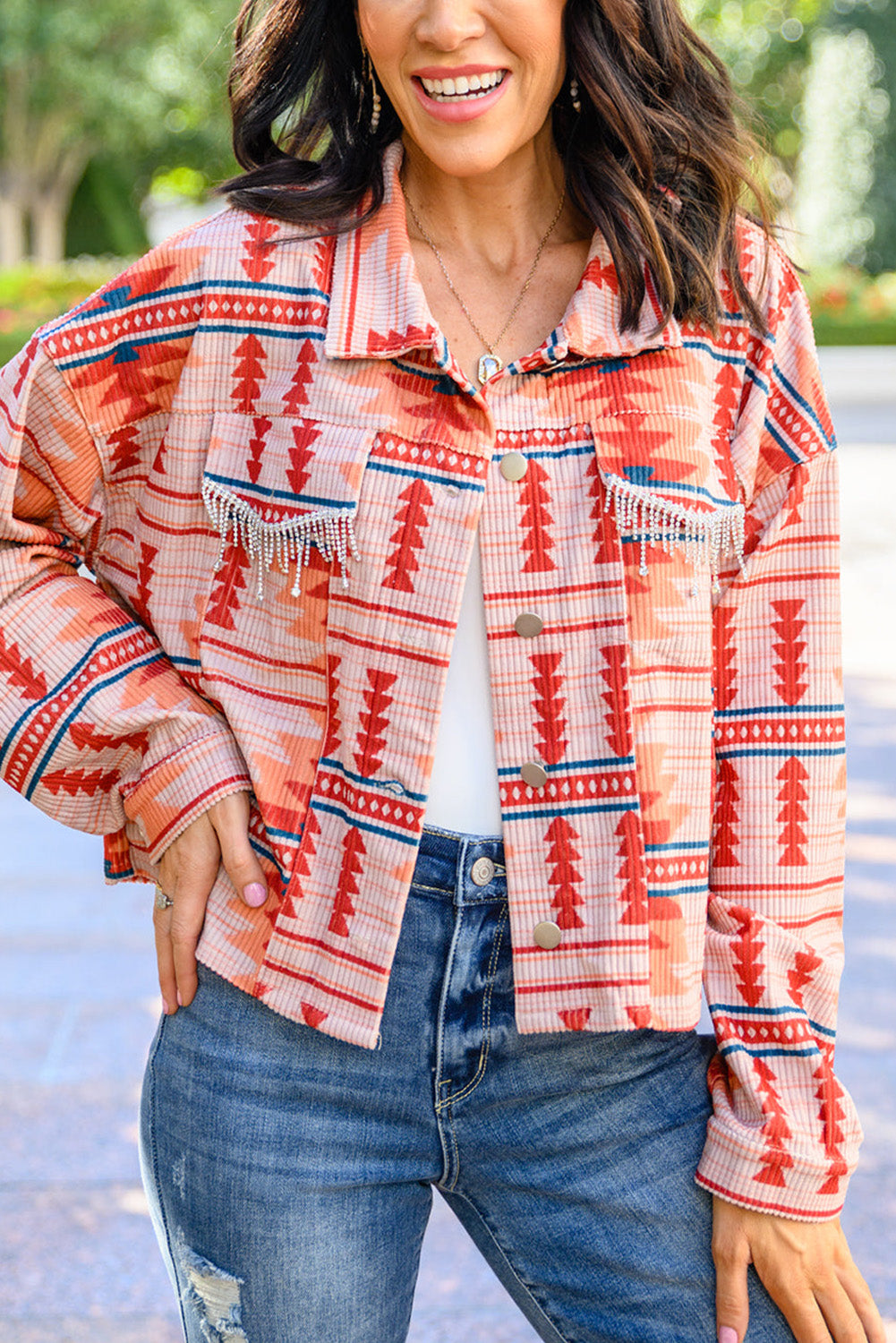 Western Aztec Print Corduroy Jacket