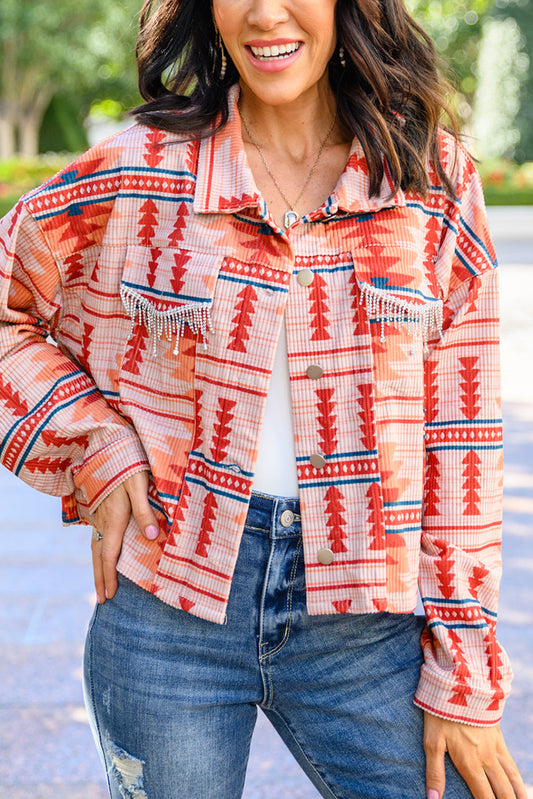 Western Aztec Print Corduroy Jacket