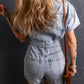 Vintage Washed Buttons Pocketed Denim Romper