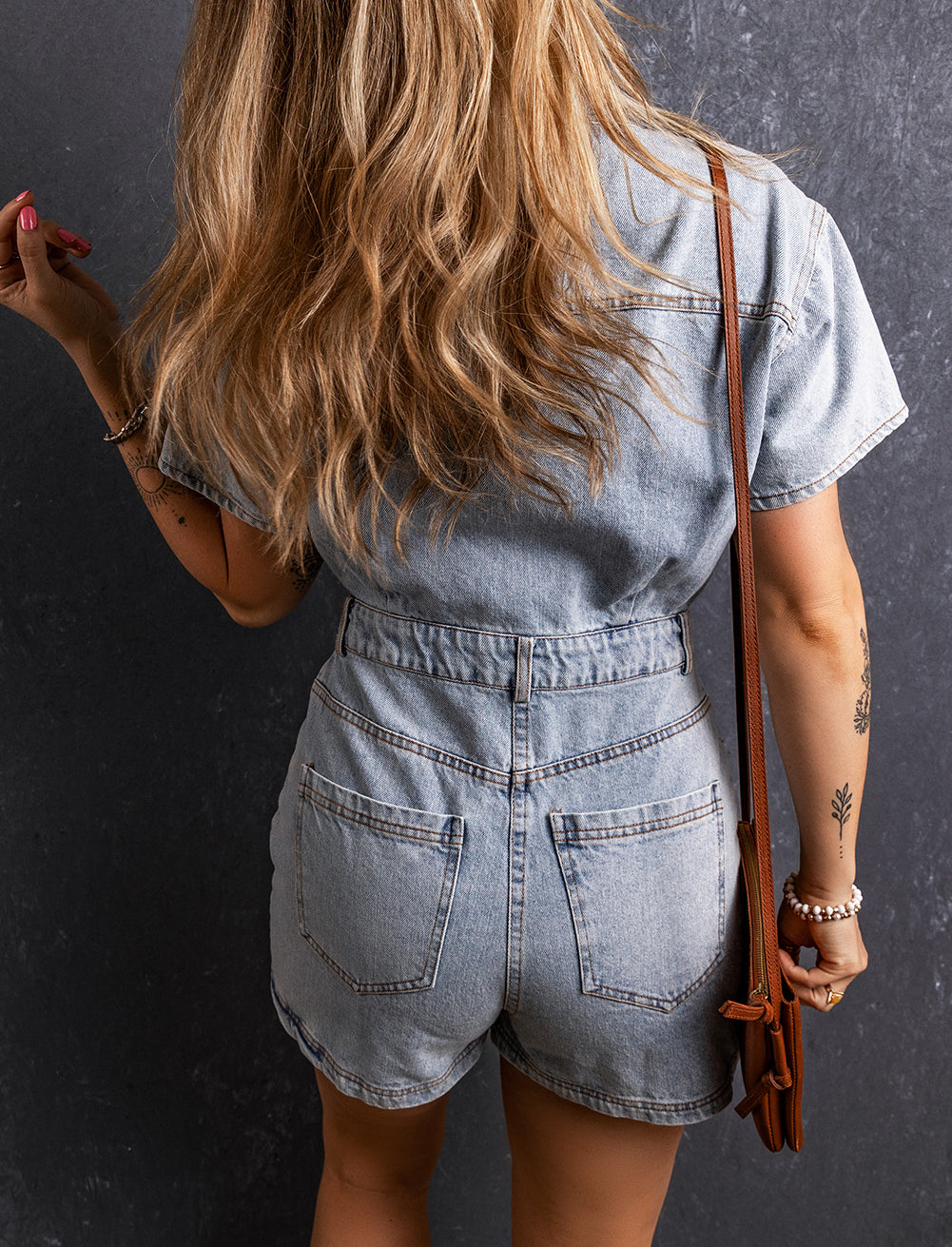 Vintage Washed Buttons Pocketed Denim Romper