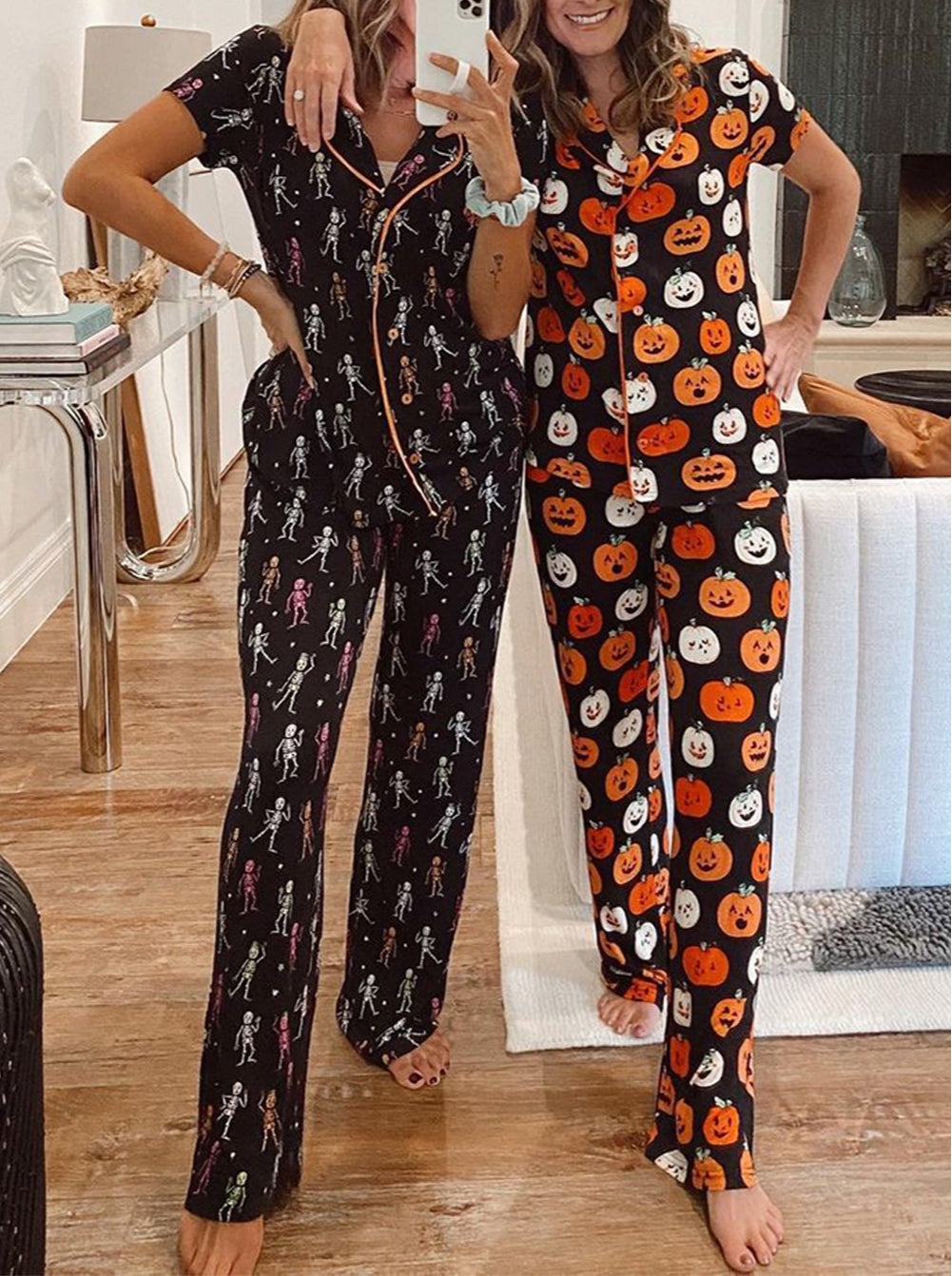 Halloween Pattern Short Sleeve Shirt Pajama Set