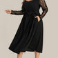 Plus Size Sheer Lace Sleeve Belted Ruffle Midi Dress