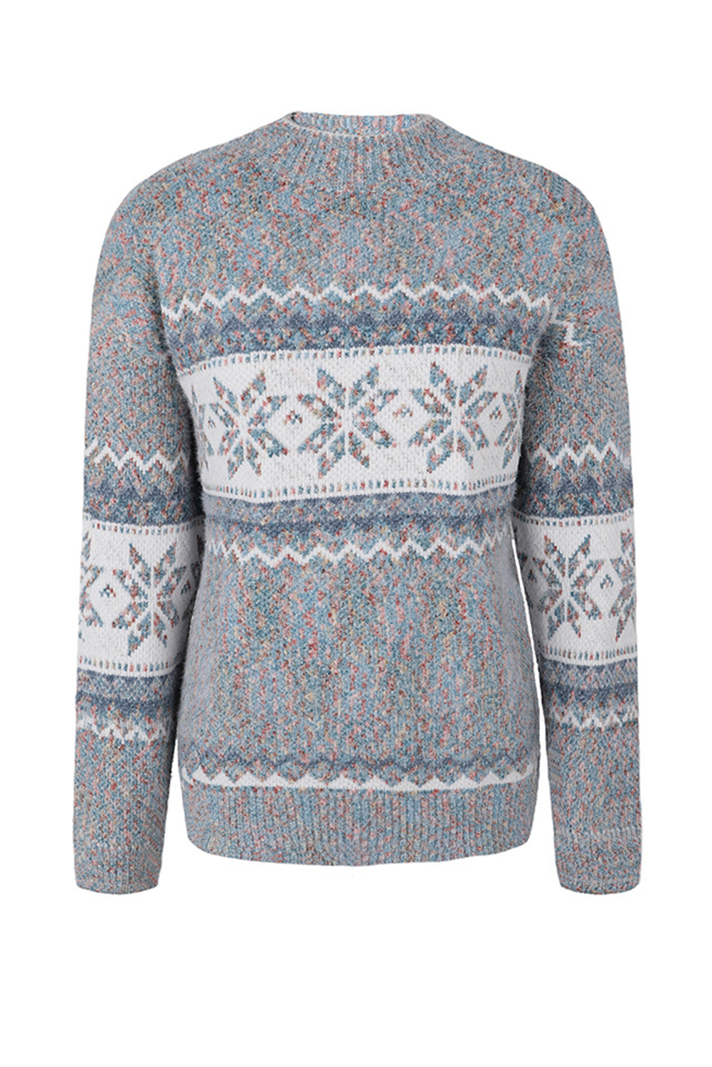 Retro Snowflake Pattern Mock Neck Fuzzy Sweater