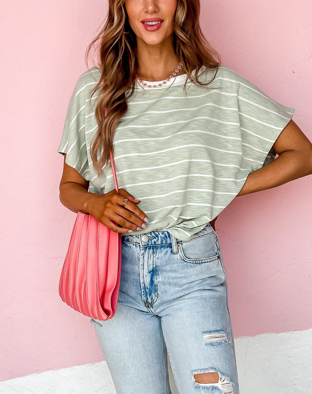 Stripe Short Sleeve Round Neck T-Shirt