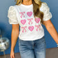 Heart and Bowknot Graphic Contrast Bubble Sleeve Tee
