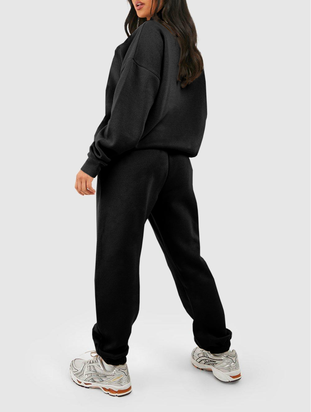 Plain Half Zip V Neck Ribbed Edge Loose Tracksuit