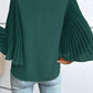 3/4 Pleated Bell Sleeve V Neck Blouse