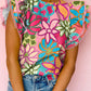 Vibrant Floral Print Trimmed Ruffle Sleeve Blouse